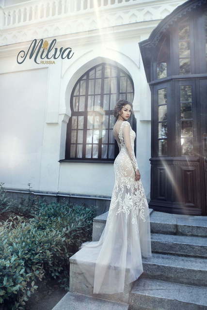 Свадебное платье Ривьера. Силуэт Рыбка, А-силуэт, Прямое. Цвет Айвори / Капучино, Белый / Молочный, Персик / Оранжевый. Вид 5