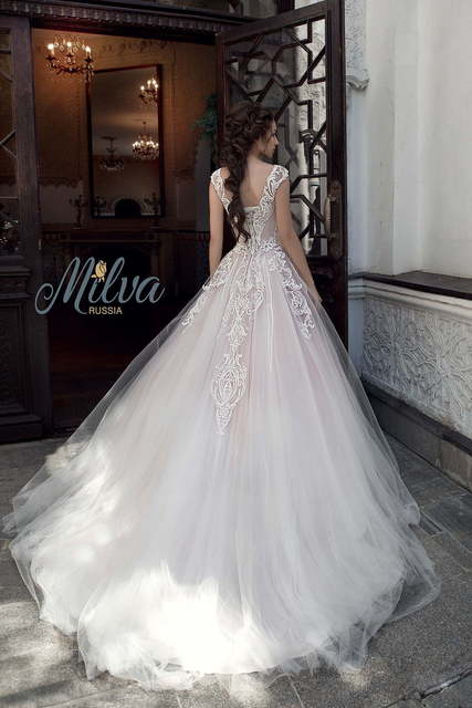 Свадебное платье Захара. Силуэт Пышное, А-силуэт. Цвет Айвори / Капучино, Персик / Оранжевый, оттенки Розового. Вид 3