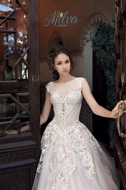 Свадебное платье Захара. Силуэт Пышное, А-силуэт. Цвет Айвори / Капучино, Персик / Оранжевый, оттенки Розового. Вид 4