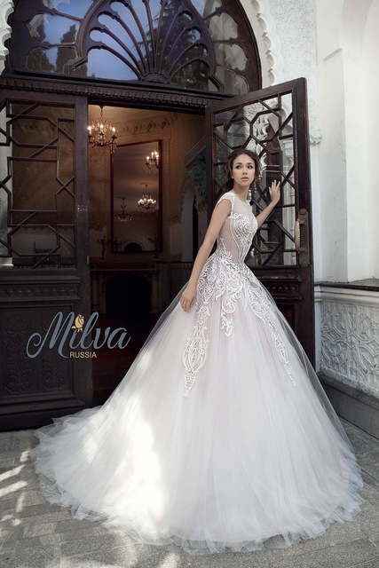 Свадебное платье Захара. Силуэт Пышное, А-силуэт. Цвет Айвори / Капучино, Персик / Оранжевый, оттенки Розового. Вид 5