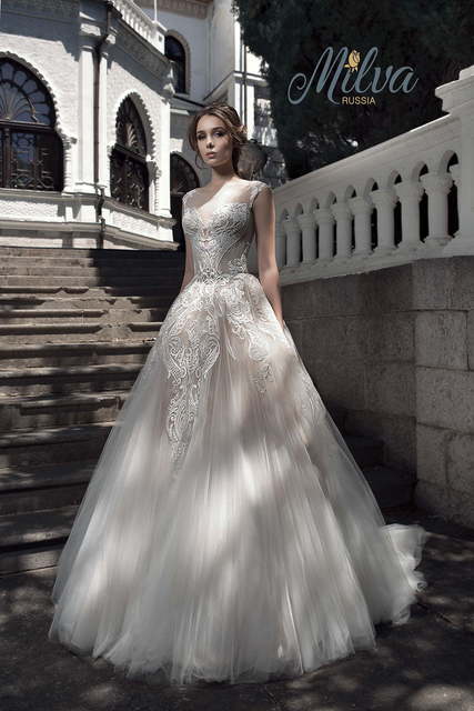 Свадебное платье Захара. Силуэт Пышное, А-силуэт. Цвет Айвори / Капучино, Персик / Оранжевый, оттенки Розового. Вид 6