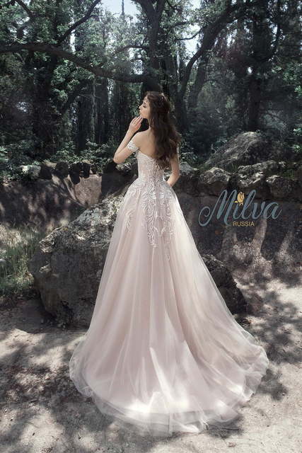 Свадебное платье Тамира. Силуэт А-силуэт, Прямое. Цвет Белый / Молочный, оттенки Розового. Вид 2