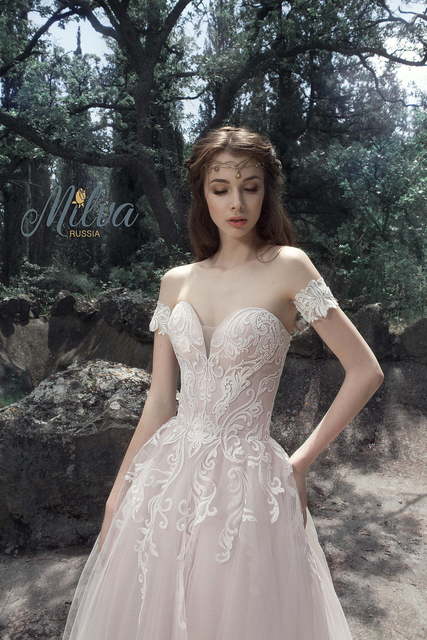 Свадебное платье Тамира. Силуэт А-силуэт, Прямое. Цвет Белый / Молочный, оттенки Розового. Вид 3