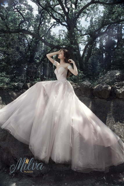 Свадебное платье Тамира. Силуэт А-силуэт, Прямое. Цвет Белый / Молочный, оттенки Розового. Вид 5