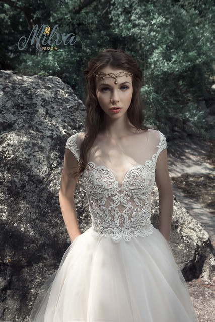 Свадебное платье Риния. Силуэт А-силуэт. Цвет Айвори / Капучино, Белый / Молочный, Персик / Оранжевый. Вид 3