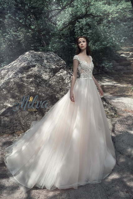 Свадебное платье Риния. Силуэт А-силуэт. Цвет Айвори / Капучино, Белый / Молочный, Персик / Оранжевый. Вид 6