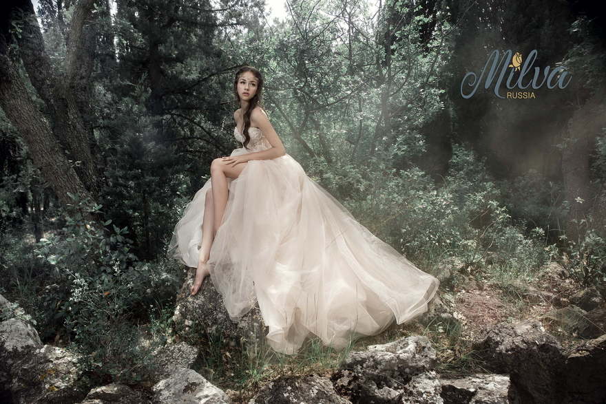 Свадебное платье Диора. Силуэт А-силуэт. Цвет Айвори / Капучино, Персик / Оранжевый, оттенки Розового. Вид 6