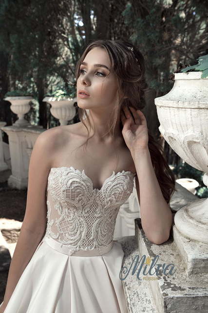 Свадебное платье Альфреда. Силуэт А-силуэт. Цвет Айвори / Капучино, Белый / Молочный. Вид 3