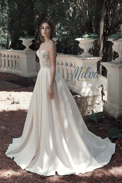 Свадебное платье Альфреда. Силуэт А-силуэт. Цвет Айвори / Капучино, Белый / Молочный. Вид 4