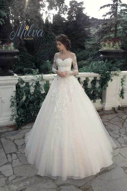 Свадебное платье Леонтия. Силуэт Пышное, А-силуэт. Цвет Айвори / Капучино, Белый / Молочный. Вид 5