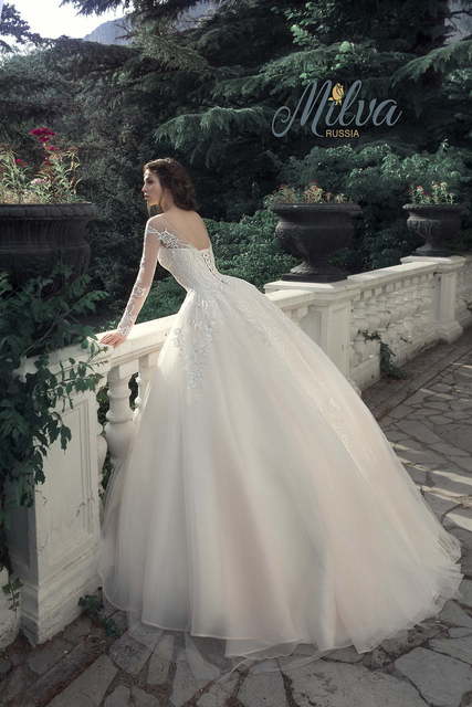 Свадебное платье Леонтия. Силуэт Пышное, А-силуэт. Цвет Айвори / Капучино, Белый / Молочный. Вид 6