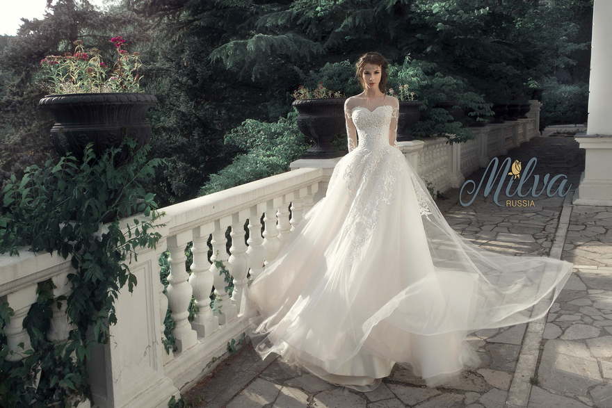 Свадебное платье Леонтия. Силуэт Пышное, А-силуэт. Цвет Айвори / Капучино, Белый / Молочный. Вид 7