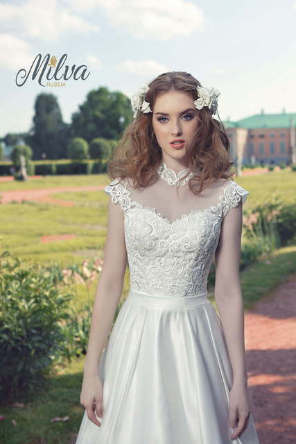 Свадебное платье Мирей. Силуэт Пышное, А-силуэт, Прямое. Цвет Белый / Молочный. Вид 3