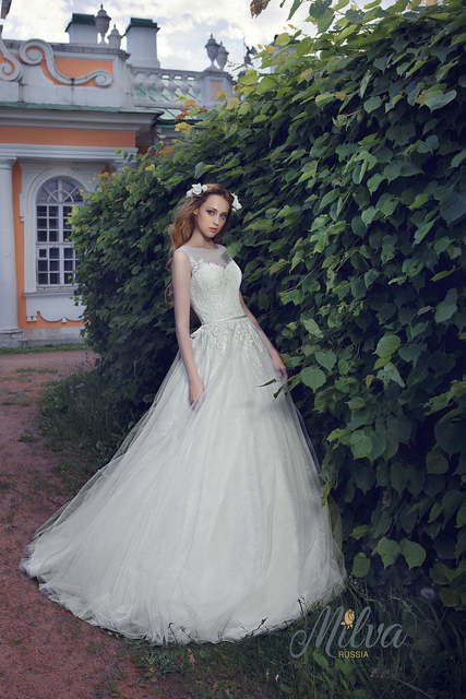 Свадебное платье Мейси. Силуэт Пышное, А-силуэт. Цвет Белый / Молочный. Вид 3