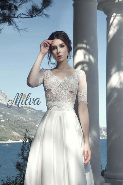 Свадебное платье Флореана. Силуэт А-силуэт, Прямое. Цвет Белый / Молочный. Вид 3