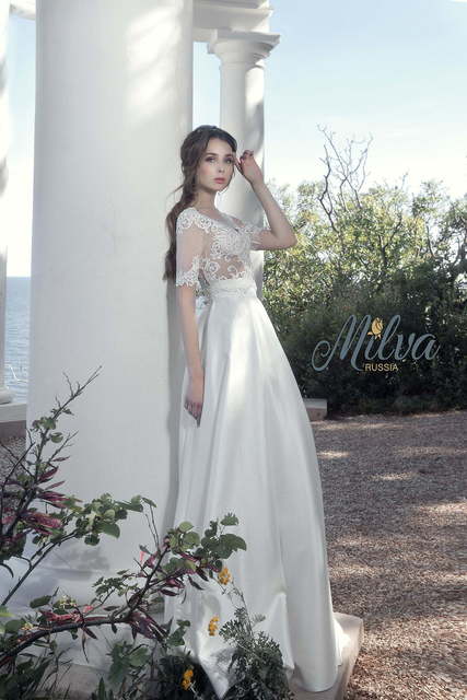 Свадебное платье Флореана. Силуэт А-силуэт, Прямое. Цвет Белый / Молочный. Вид 4