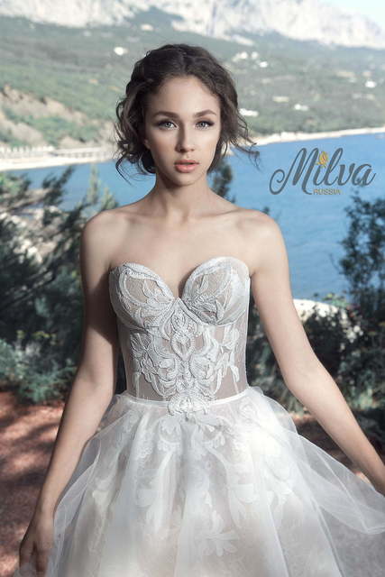 Свадебное платье Фавор. Силуэт А-силуэт, Прямое. Цвет Айвори / Капучино, Белый / Молочный. Вид 3