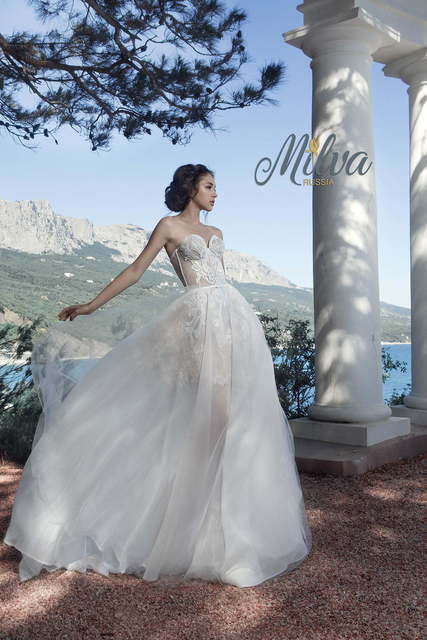 Свадебное платье Фавор. Силуэт А-силуэт, Прямое. Цвет Айвори / Капучино, Белый / Молочный. Вид 5