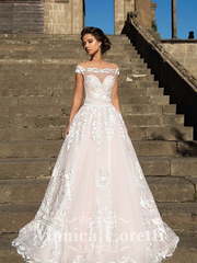 Свадебное платье Ofrenda. Силуэт А-силуэт. Цвет Белый / Молочный, оттенки Розового. Вид 1