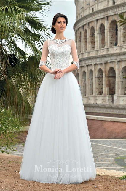 Свадебное платье Letizia. Силуэт А-силуэт. Цвет Белый / Молочный. Вид 1