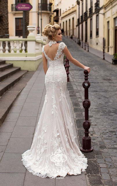 Свадебное платье Laurel. Силуэт Рыбка, Пышное, А-силуэт. Цвет Белый / Молочный, оттенки Розового. Вид 3