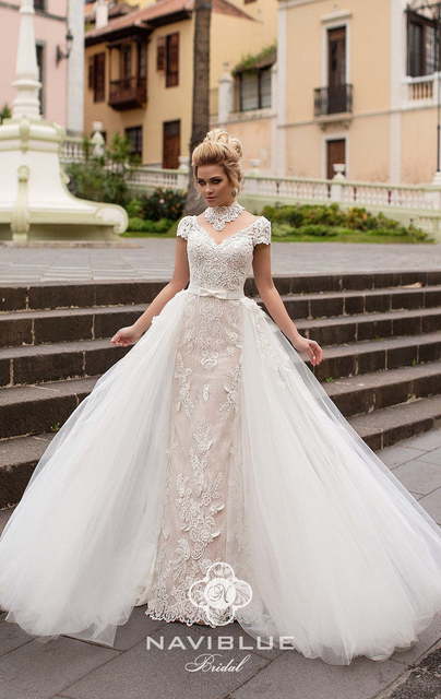 Свадебное платье Laurel. Силуэт Рыбка, Пышное, А-силуэт. Цвет Белый / Молочный, оттенки Розового. Вид 4