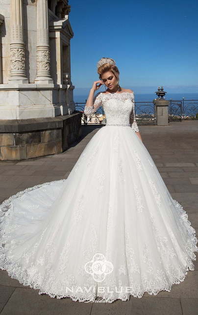 Свадебное платье Landy. Силуэт Пышное, А-силуэт. Цвет Белый / Молочный. Вид 4