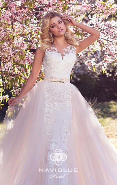 Свадебное платье Lana. Силуэт Рыбка, А-силуэт. Цвет Белый / Молочный, оттенки Розового. Вид 3