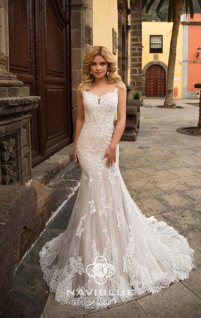 Свадебное платье Lina. Силуэт Рыбка, Пышное, А-силуэт. Цвет Айвори / Капучино, Белый / Молочный, оттенки Розового. Вид 3