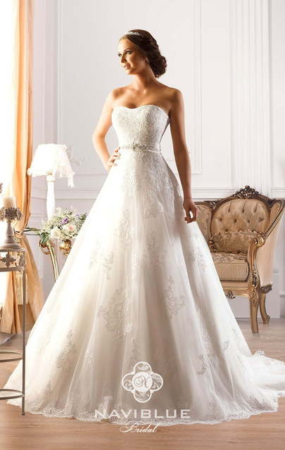 Свадебное платье 13169. Силуэт А-силуэт. Цвет Белый / Молочный. Вид 3