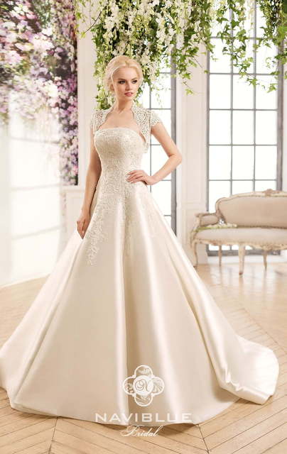 Свадебное платье Klarinda. Силуэт А-силуэт. Цвет Айвори / Капучино, Белый / Молочный. Вид 3