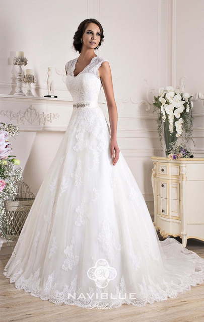 Свадебное платье 13169-1. Силуэт А-силуэт. Цвет Белый / Молочный. Вид 3