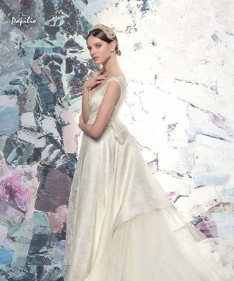 Свадебное платье Днепр. Силуэт А-силуэт. Цвет Айвори / Капучино, Белый / Молочный. Вид 2