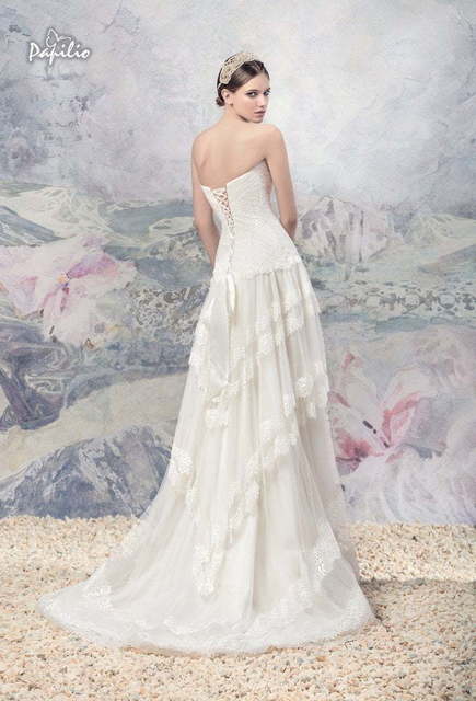 Свадебное платье Эльба. Силуэт А-силуэт, Прямое. Цвет Айвори / Капучино. Вид 3