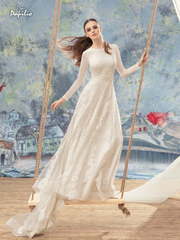 Свадебное платье Ласточка. Силуэт А-силуэт, Прямое. Цвет Белый / Молочный, Айвори / Капучино. Вид 1