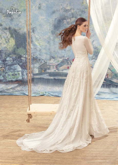 Свадебное платье Ласточка. Силуэт А-силуэт, Прямое. Цвет Айвори / Капучино, Белый / Молочный. Вид 2