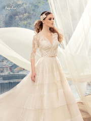 Свадебное платье Свиристель. Силуэт А-силуэт. Цвет Айвори / Капучино. Вид 1