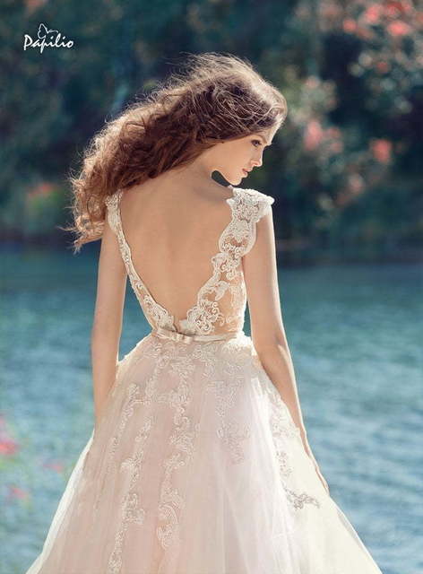 Свадебное платье Калао. Силуэт А-силуэт. Цвет Айвори / Капучино, оттенки Розового. Вид 3