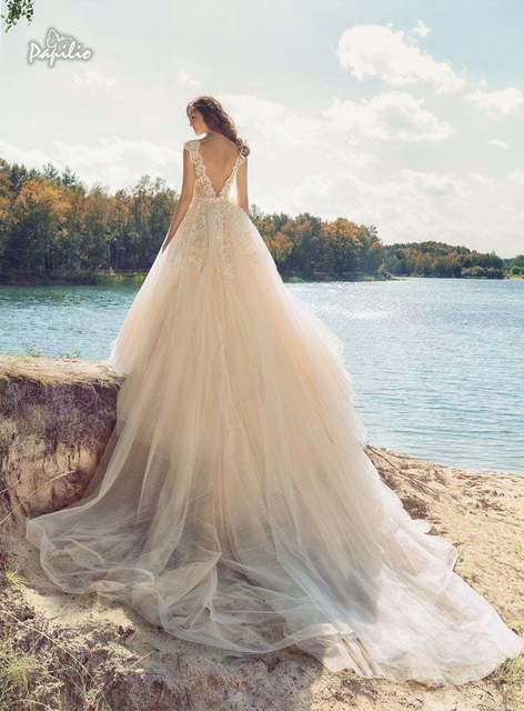 Свадебное платье Калао. Силуэт А-силуэт. Цвет Айвори / Капучино, оттенки Розового. Вид 4