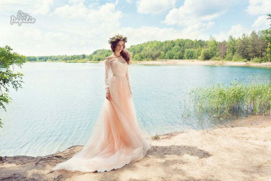 Свадебное платье Корелла. Силуэт А-силуэт. Цвет Персик / Оранжевый, оттенки Розового. Вид 2