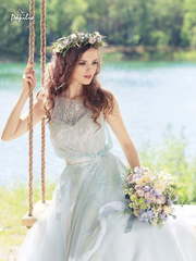 Свадебное платье Синица. Силуэт А-силуэт. Цвет Голубой / Синий. Вид 1