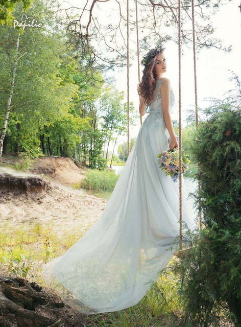 Свадебное платье Синица. Силуэт А-силуэт. Цвет Голубой / Синий. Вид 3