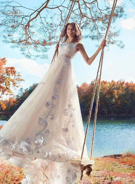 Свадебное платье Султанка. Силуэт А-силуэт. Цвет Айвори / Капучино, Персик / Оранжевый, оттенки Розового. Вид 3