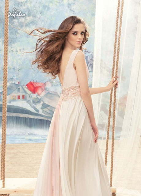 Свадебное платье Снегирь. Силуэт А-силуэт. Цвет Айвори / Капучино, Персик / Оранжевый, оттенки Розового. Вид 2