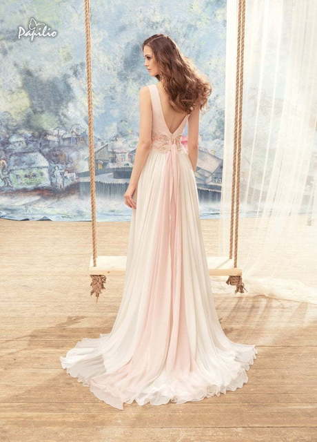 Свадебное платье Снегирь. Силуэт А-силуэт. Цвет Айвори / Капучино, Персик / Оранжевый, оттенки Розового. Вид 3