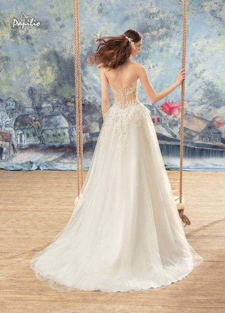 Свадебное платье Мимозелла. Силуэт А-силуэт. Цвет Айвори / Капучино. Вид 3