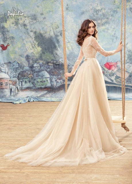 Свадебное платье Журавель. Силуэт А-силуэт. Цвет Айвори / Капучино, Персик / Оранжевый. Вид 3