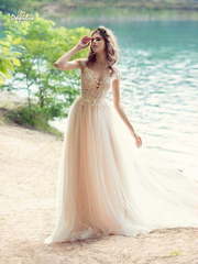 Свадебное платье Йора. Силуэт А-силуэт. Цвет Айвори / Капучино, Персик / Оранжевый. Вид 1