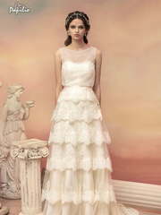 Свадебное платье Пенелопа. Силуэт А-силуэт, Прямое. Цвет Айвори / Капучино. Вид 1