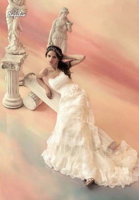 Свадебное платье Пенелопа. Силуэт А-силуэт, Прямое. Цвет Айвори / Капучино. Вид 2